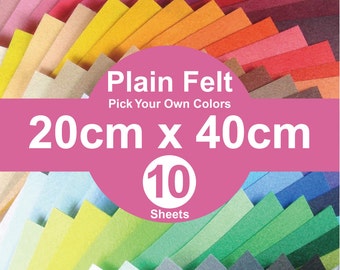 10 Plain Felt Sheets - 20cm x 40cm per sheet - Pick your own color (A20x40)