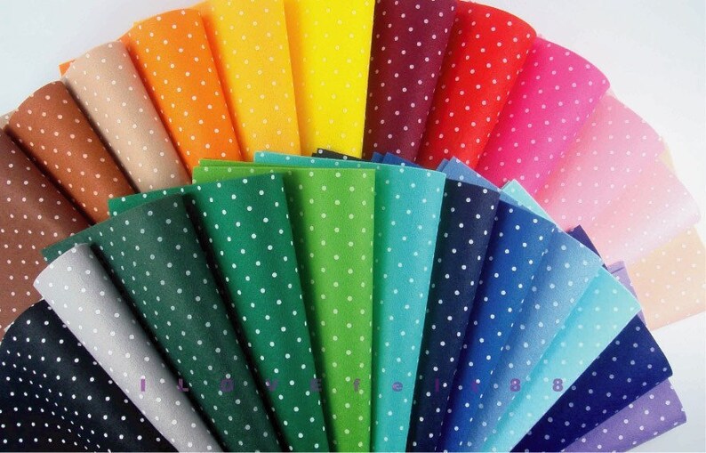 22 Printed White Polka Dots Felt Sheets 20cm x 20cm per sheet P20x20 image 2