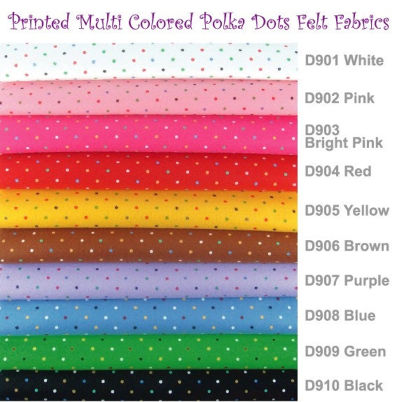 20cm x 20cm per sheet MP20x20 Pick your own color 1 Printed Multi Colored Polka Dots Felt Sheet