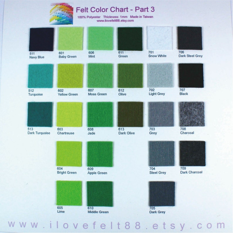 A20x20 Pick your own colors 20cm x 20cm per sheet 45 Plain Felt Sheets
