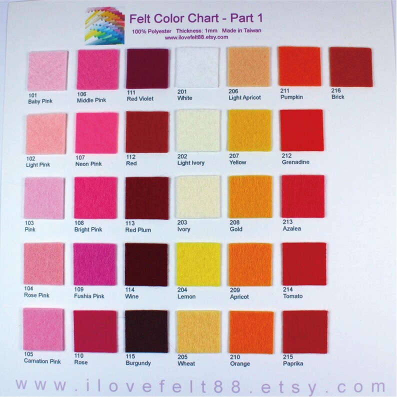 A20x20 Pick your own colors 20cm x 20cm per sheet 45 Plain Felt Sheets