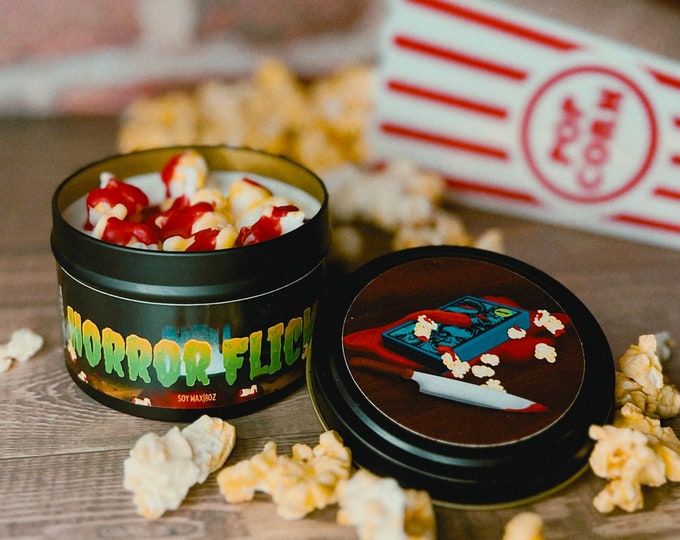 Horror Flick |  Buttered Popcorn Candle |Horror Movie Candle  | Soy Candle | Vegan Candle| Food Candle | 8oz Candle | Candle Gifts