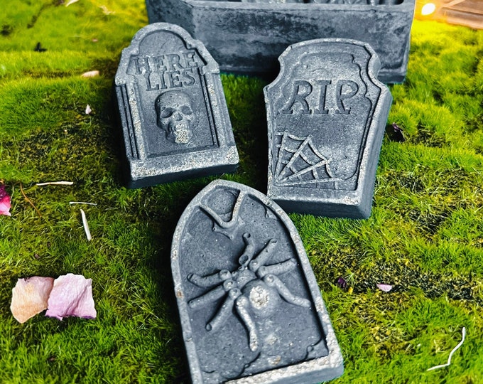 Tombstone  for your spooky garden/ Pyrite Concrete Mini Tombstone