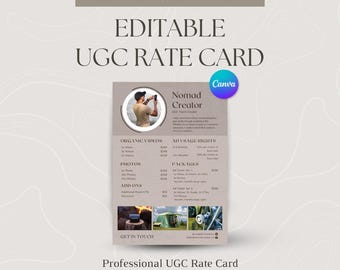 Influencer Rate Card Template | Content Creator Rate Card | Rate Sheet for Instagram Influencer  | Modern Beige Rate Card Canva Template