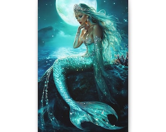 Mermaid Canvas Wall Art, Ocean Theme Decor, Fantasy Home Decoration, Gift for Mermaid Lovers, Underwater Art Print