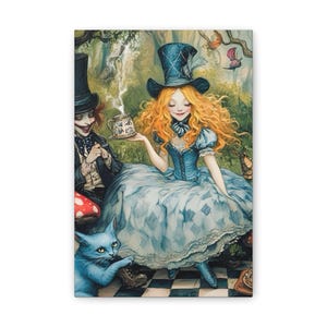 Alice in Wonderland Canvas Art, Fantasy Wall Decor, Alice in Wonderland, Enchanted Home Decor, Fairy Tale Canvas Print, Gift for Art Lovers