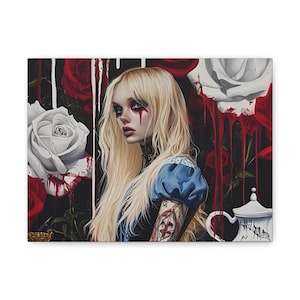 Gothic Alice in Wonderland Wall Art Canvas, Whimsical Art, Alice in Wonderland Decor, Dark Fairy Tale Painting, Unique Home Decor