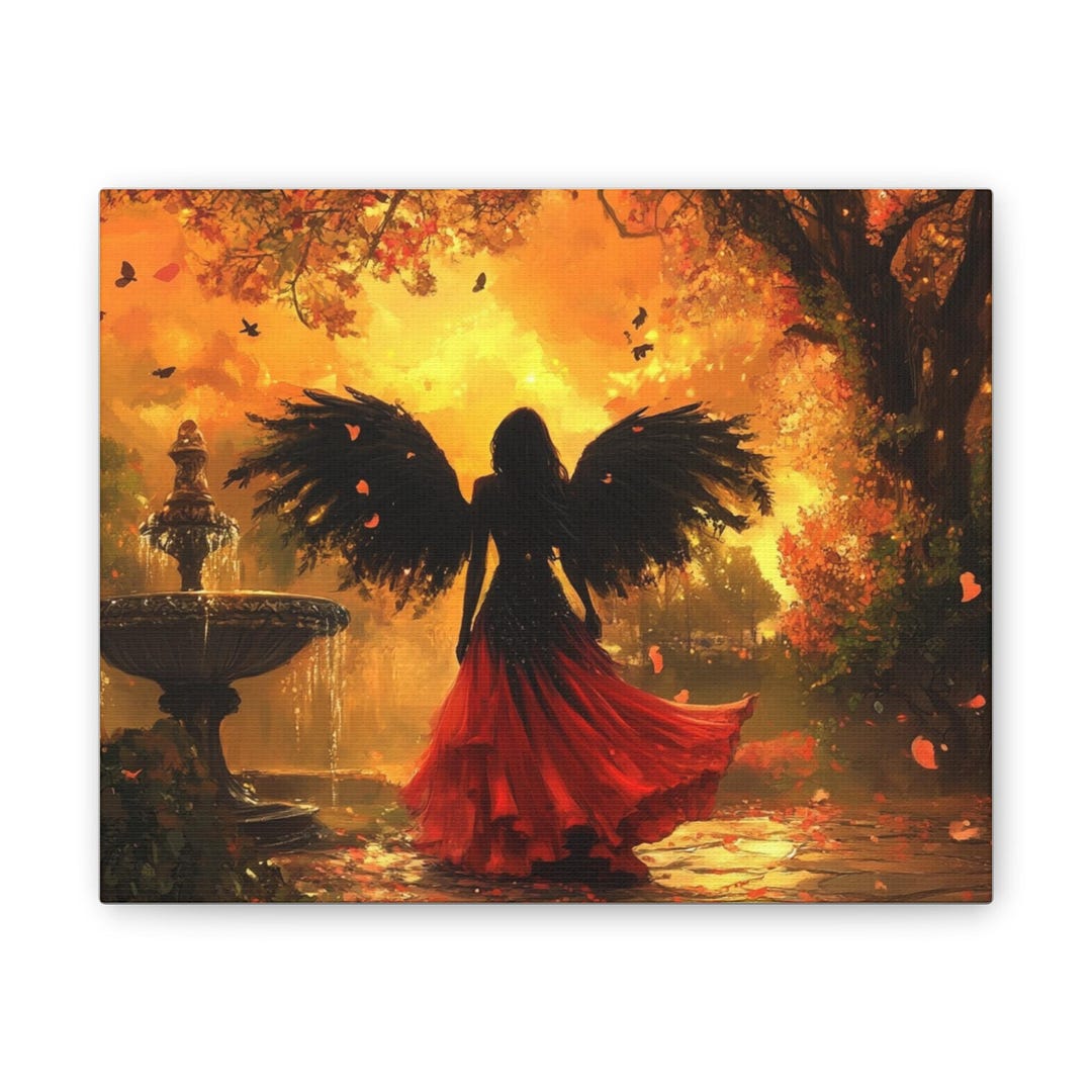 Dark Angel in Red Dress Canvas Stretched | Gothic Fantasy Wall Art - Etsy
