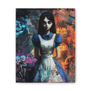 Gothic Alice Artwork Canvas Print, Horror Wall Art, Dark Fantasy Decor, Unique Gift for Halloween, Edgy Home Decorating