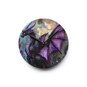 Dragon Acrylic Wall Clock, Decor, Magical Wall Art