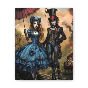 Gothic Alice in Wonderland Canvas Print, Dark Fantasy Wall Decor, Halloween Home Decoration, Unique Gothic Artwork, Vintage Style Canvas