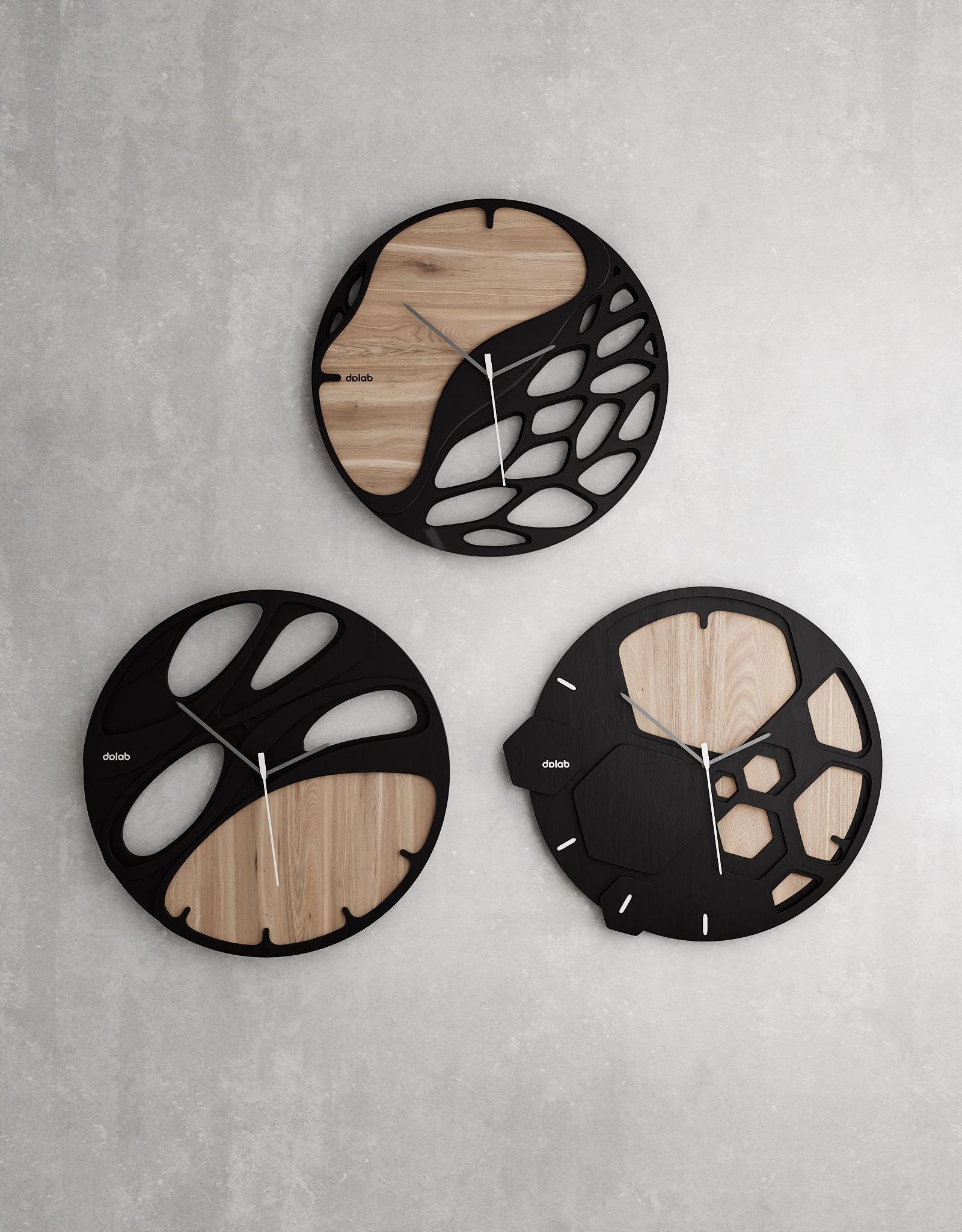 Set of 3 Modern Wall Clock Designs – Organic, Bionic, Geometric ...