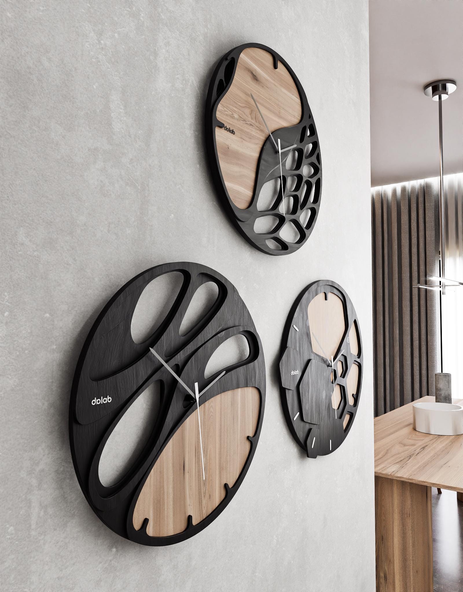 Set of 3 Modern Wall Clock Designs – Organic, Bionic, Geometric ...