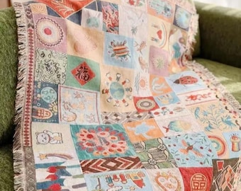 Project Hail Mary Knitted Patchwork Blanket | World Puzzle Map Throw 125x155cm | Sci-Fi Bookish Sofa Couch Blanket | Fan Art Space Decor