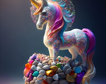 ユニコーンの絵画 額入りポスター ウォールアート、ユニコーン