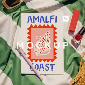 Island Luxe Postkarte Mockup Photoshop Amalficore Grußkarte Mockup PSD Retro Sommer Style Kartenmockup Strandparty Einladungskarte Mockup