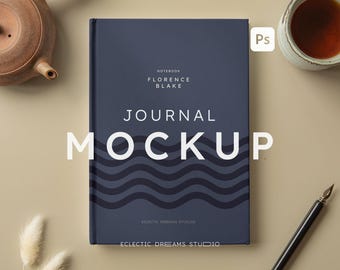 Journal Mockup Flat Lay Photoshop Notebook Mockup Japandi Stationery PSD Mockup Minimalist Book Mockup Elegant Journal Cover Mockup Neutral