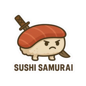 Sushi Samurai Sticker: Lustige und skurrile Laptop-Aufkleber, Vinyl-Aufkleber für Feinschmecker, verspieltes Geschenk für Sushi-Fans, süßes Küchendekor