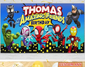 Bannière d'anniversaire personnalisée Spidey et ses incroyables amis, toile de fond fête d'anniversaire Spidey, bannière Spiderman, toile de fond super-héros Marvel pour enfants