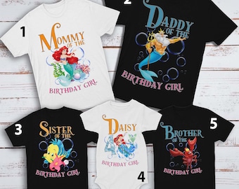 Personalized The Little Princess Family Birthday Shirts, Princess Mermaid Birthday Girl Theme Party, Mermaid Family Matching T-Shirt