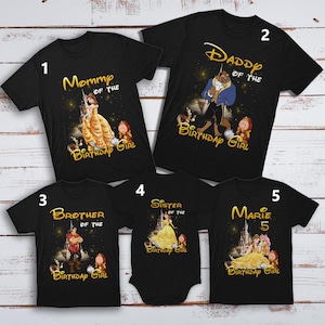 Beauty Personalized Princess Birthday Girl Matching Shirts, Family Birthday Party Matching Shirt, Fairy Tale Inspired Theme T-Shirt