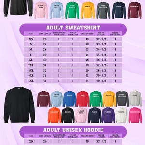 Peut inclure: Tableaux des tailles d&eacute;taill&eacute;s pour les manches longues, les sweatshirts et les sweats &agrave; capuche unisexes pour adultes. L'image pr&eacute;sente diff&eacute;rentes couleurs de chaque v&ecirc;tement, comme le noir, le blanc et le marine. Les mesures sont en pouces, converties en cm.