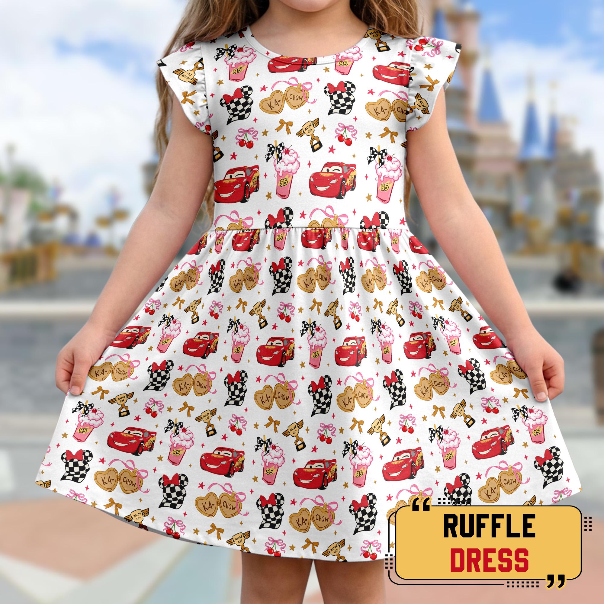 Discover Coquette Bows Disney Cars Ruffle Dress, Lightning McQueen Cars Dress, Girls' Trip Dress, Disney Cars Skirt, WDW Family Vacation Outfit