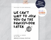 Hand-Drawn Retro Disco Wedding Welcome Sign Template | Printable Canva Template Wedding Sign for Modern DIY weddings