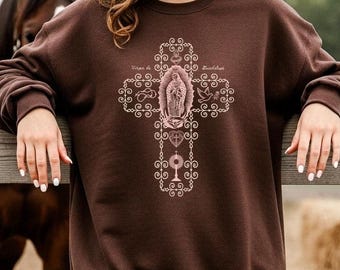 Virgen de Guadalupe Sweatshirt, Our Lady of Guadalupe Catholic Sweatshirt, Virgin Mary Christian Gift