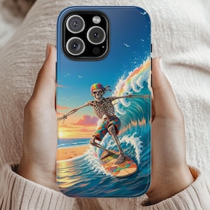 Halloween Phone Case Back to School Gift Retro Surfing Skeleton Phone Case Rasta Beach Aesthetic for iPhone 16 Samsung Compatible Case