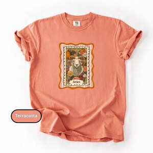 Aries T-Shirt, Comfort Colors Zodiac Shirt, March & April Birthday Idea for Women, Aries the Ram Astrology Tee Terracotta