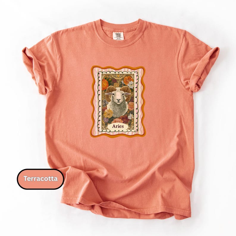 Aries T-Shirt, Comfort Colors Zodiac Shirt, March & April Birthday Idea for Women, Aries the Ram Astrology Tee Terracotta