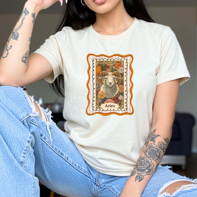 Aries T-Shirt, Comfort Colors Zodiac Shirt, March & April Birthday Idea for Women, Aries the Ram Astrology Tee image 2