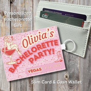 Personalisierte Junggesellinnenparty schlanke Brieftasche, Cowgirl-Party BENUTZERDEFINIERTE Name, Ort und Datum, Brautjungfern Geschenke, Junggesellinnenabschiedsgeschenk