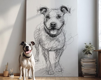 Custom Pet Portrait Line Art: Minimalist Dog Cat Canvas Print