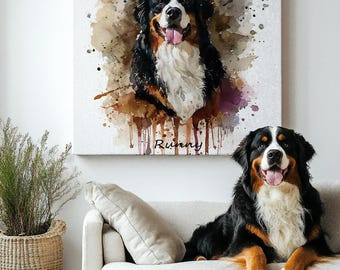 Custom Pet Portrait on Canvas: Watercolor Dog & Cat Memorial Art
