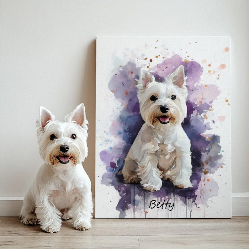 Custom Pet Portrait on Canvas: Watercolor Dog & Cat Memorial Art - Etsy