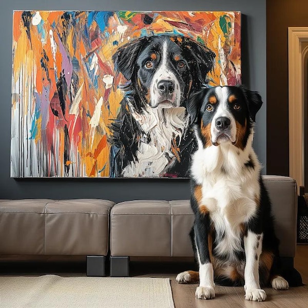 Custom Pet Portrait from Photo, Dog Portrait Custom Painting, Abstract Dog & Cat Canvas Wall Art, Personalized Pet Memorial Gift
