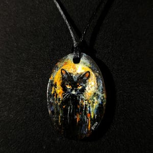 Collana Gatto Nero Dipinto a Mano con Effetto Sfumato、Eleganza Misteriosa.Collana regolabile con filo