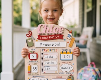 Personalisiertes Schild zum Schulanfang, Schild für den ersten Schultag, Schild für Vorschule, Schild für Kindergarten zum ersten Schultag, Schild für die Schulbehörde, Schild für den letzten Schultag