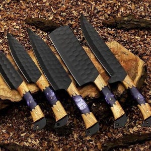 Hand Forged 5 Pcs Damascus Steel BBQ Chef Set, handmade Kitchen knives, Chef knives Set, Damascus Chef knife, Anniversary & Birthday Gift