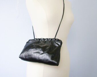Vintage 80's black patent leather small shoulder bag and clutch
