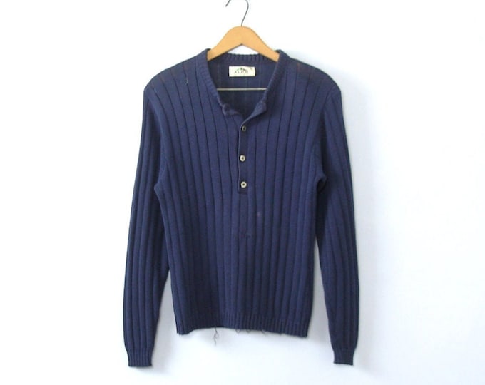 Vintage 70's Navy Blue Henley Sweater Size Small Etsy