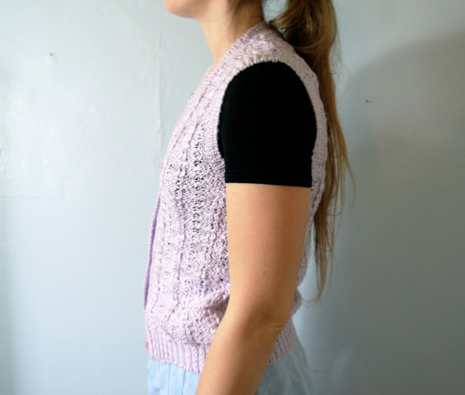 Vintage 80's Lilac Sweater Vest Pastel Knit Vest Size Etsy
