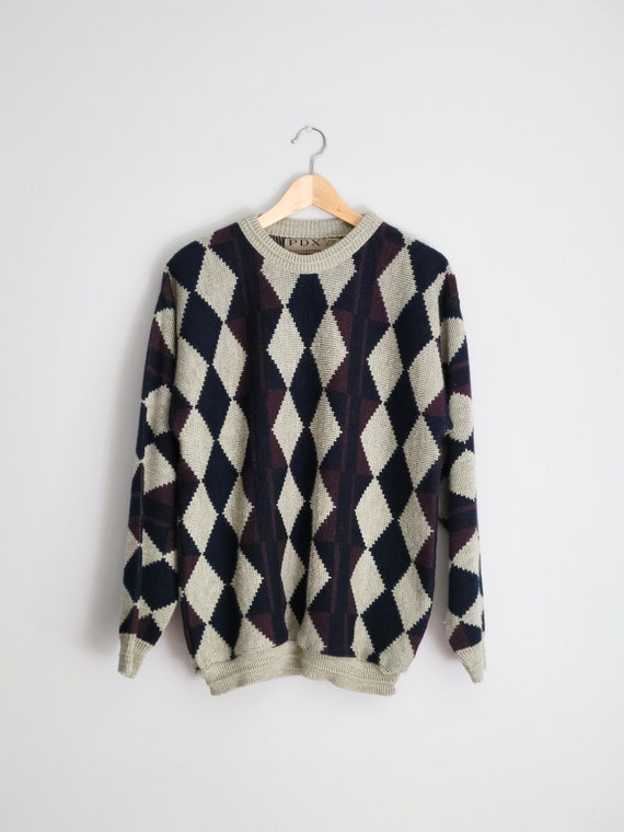 90's oversized argyle sweater, men's large - image 3