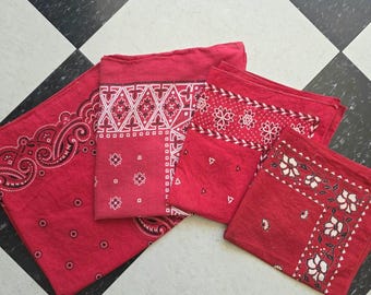 1950 distressed Color Fast red bandana, choose one
