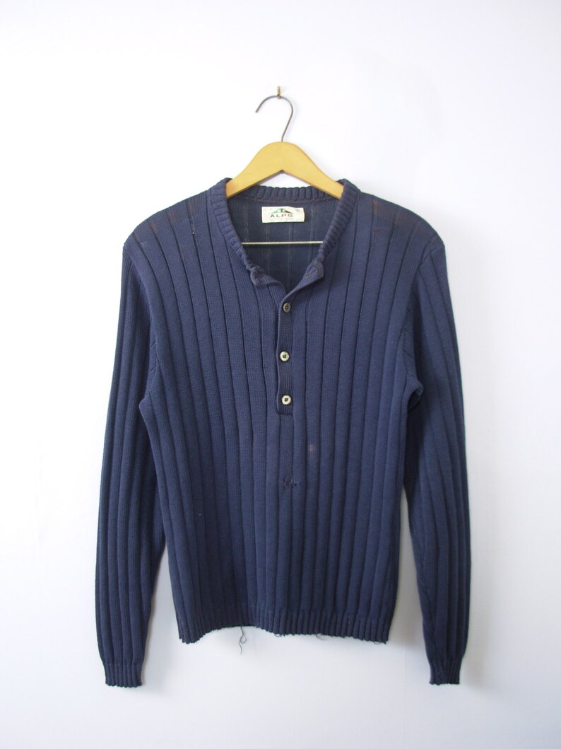 Vintage 70's navy blue henley sweater size small Etsy