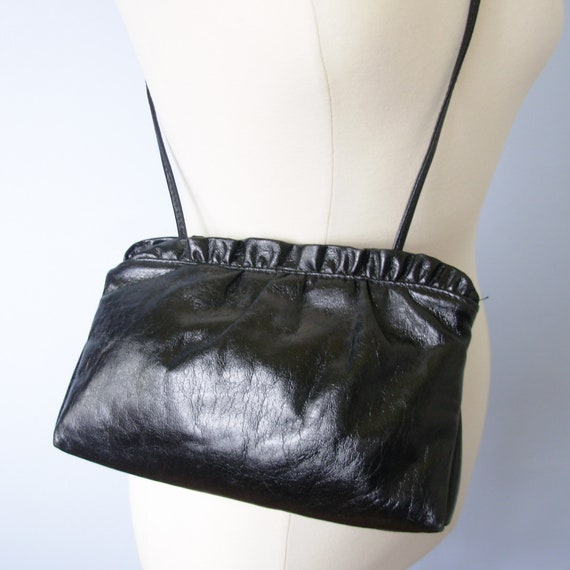 Vintage 80's black patent leather small shoulder … - image 2