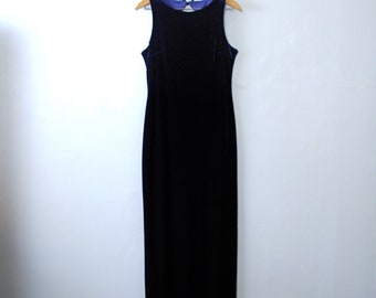 Vintage 90's sleeveless royal blue velvet floor length maxi dress, size medium