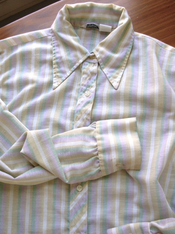 Vintage 70's pale striped blouse, pastel blouse, … - image 4